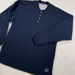 Vintage Russell Athletic Sweatshirt Mens XL Navy Henley Made‎ in USA Pullover